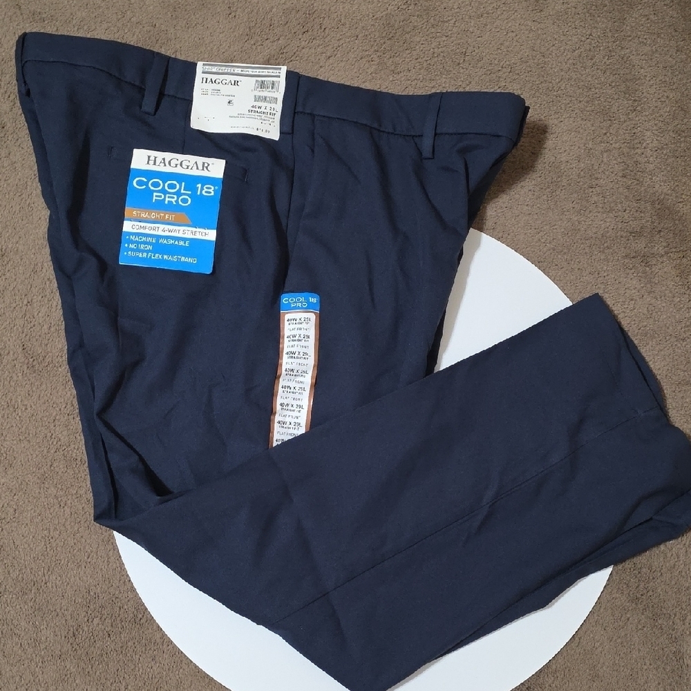 Haggar Men's Dark Blue Dress Pants